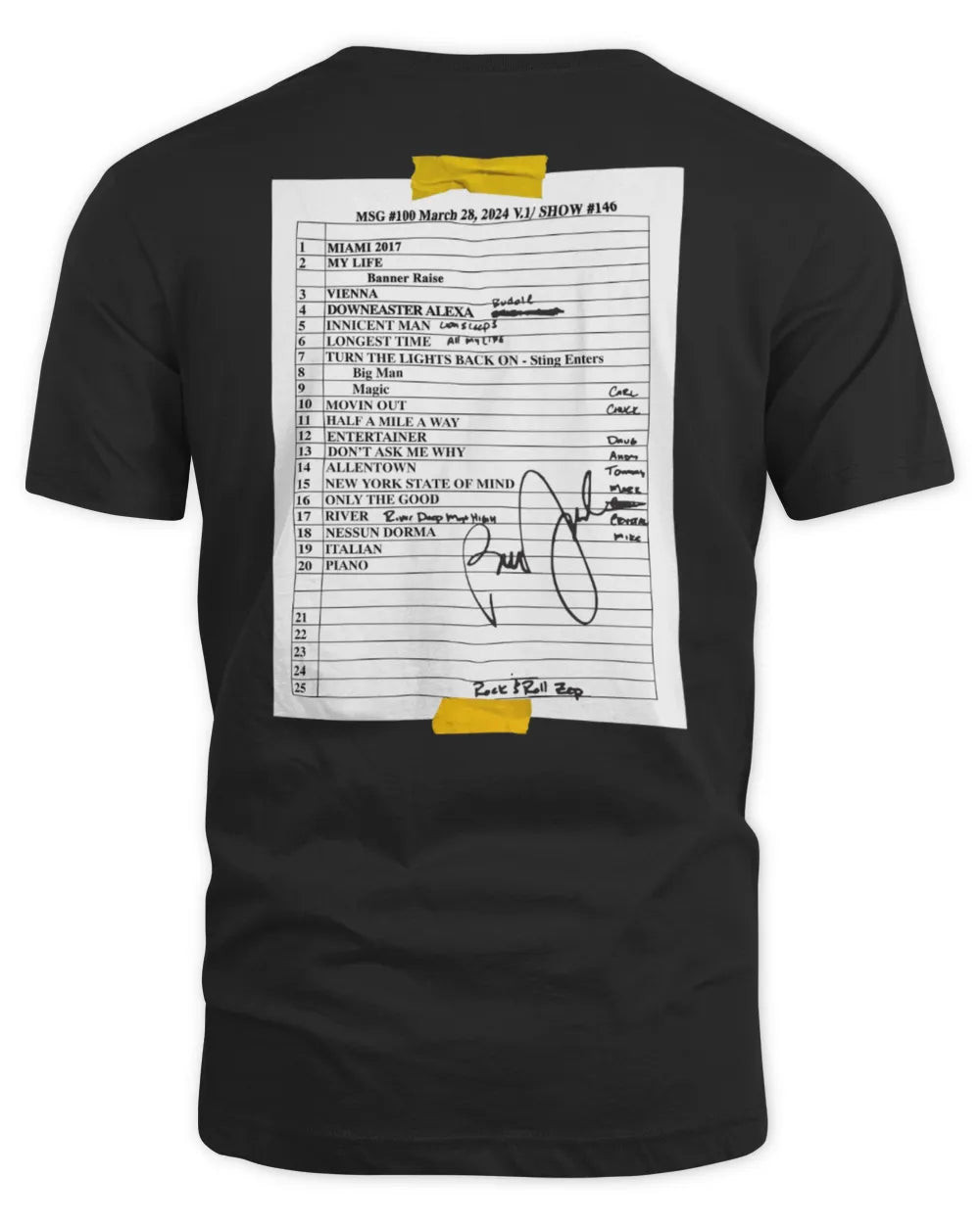 Billy Joel Merch 3-28-24 MSG 100th Show Set List T-Shirt All Merch