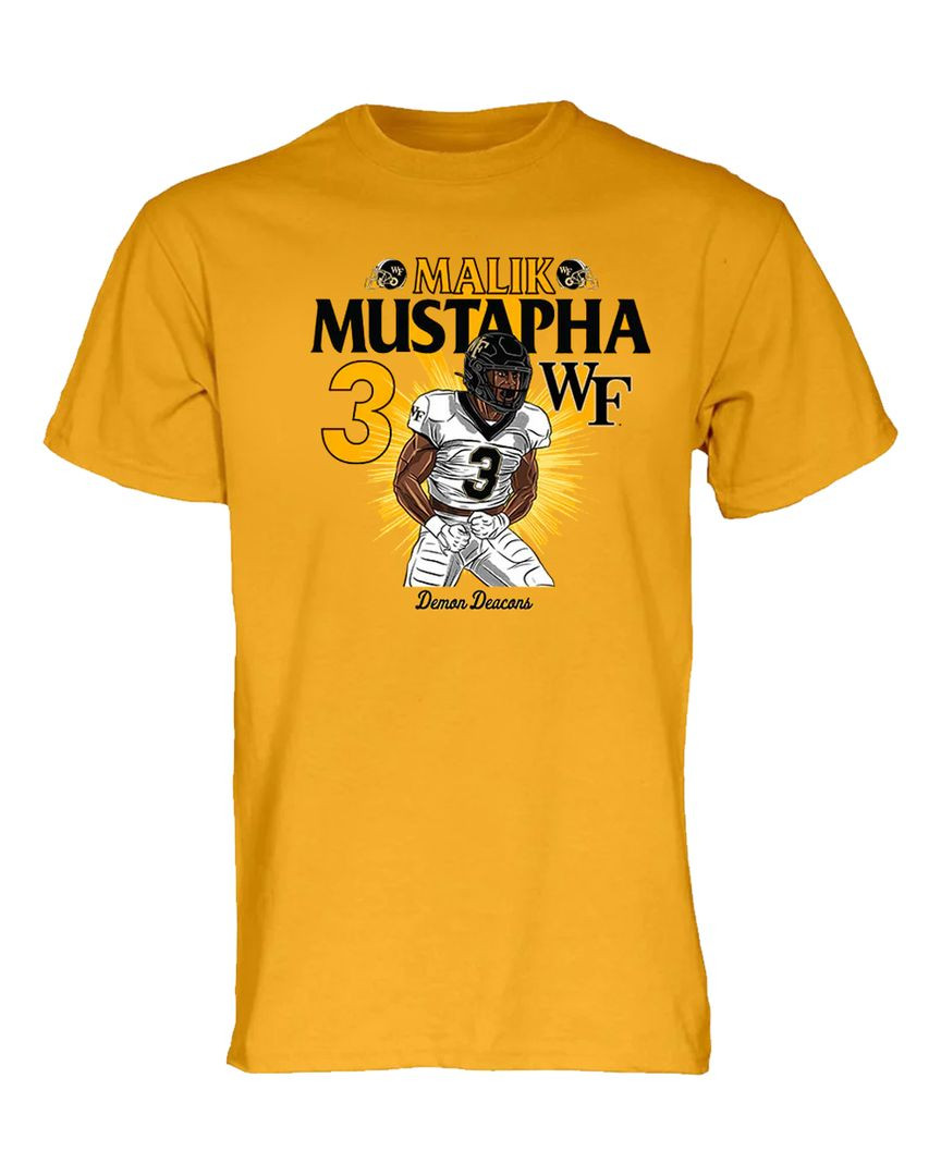 Wake Forest NCAA Football Malik Mustapha Gold Caricature T Shirt All Merch