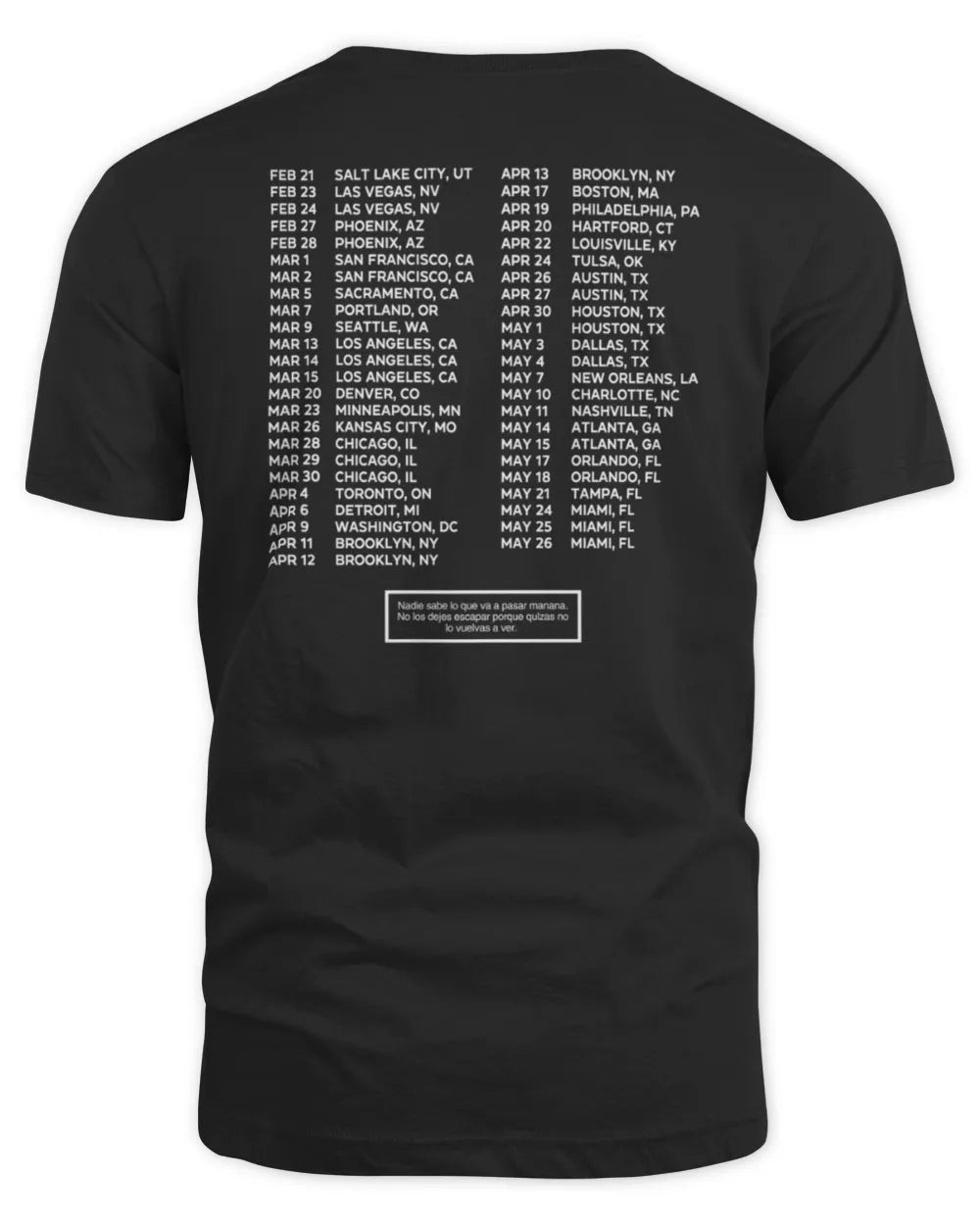Bad Bunny Tour Merch Gracias Por Nada Tour Dates T-Shirt All Merch