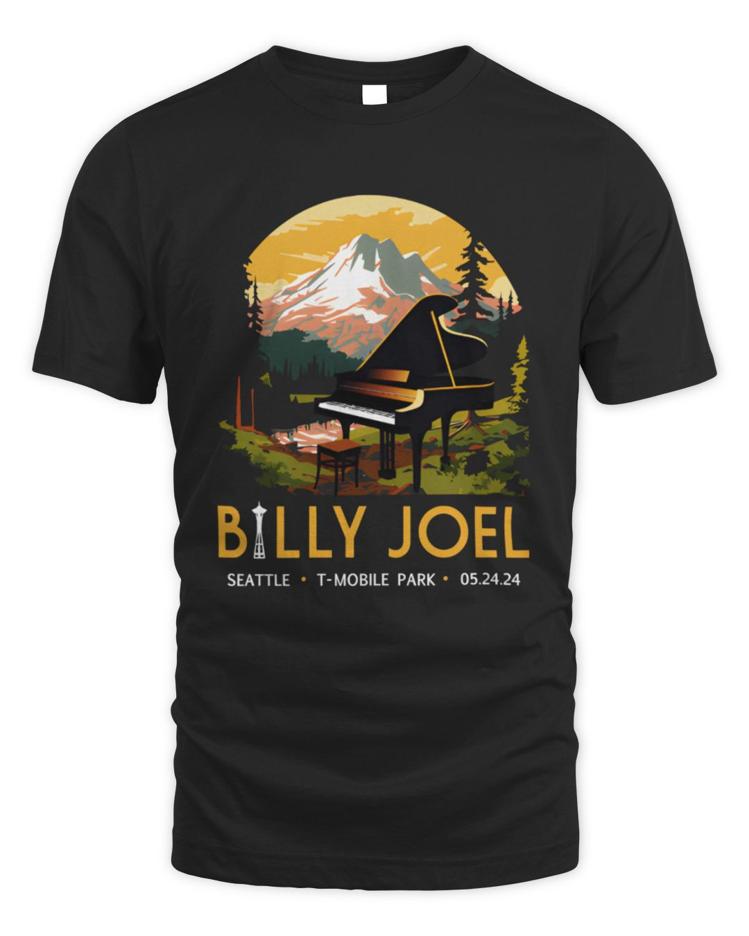 Billy Joel 5-24-24 Seattle Mountain Event Black T Shirt All Merch