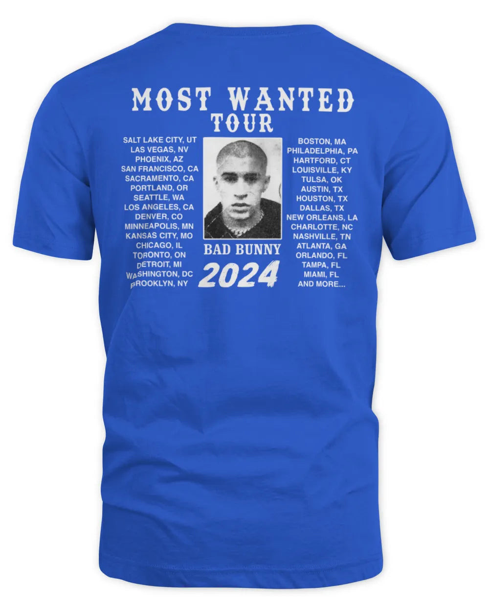 Bad Bunny Most Wanted Tour Signature Mugshot Tour Dates Blue Hoodie All Merch