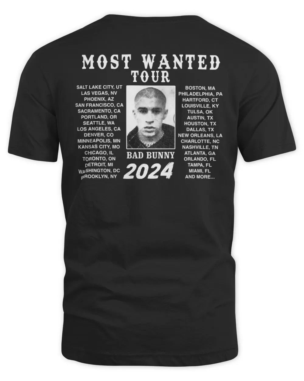 Bad Bunny Most Wanted Tour Signature Mugshot Tour Dates Black Hoodie All Merch