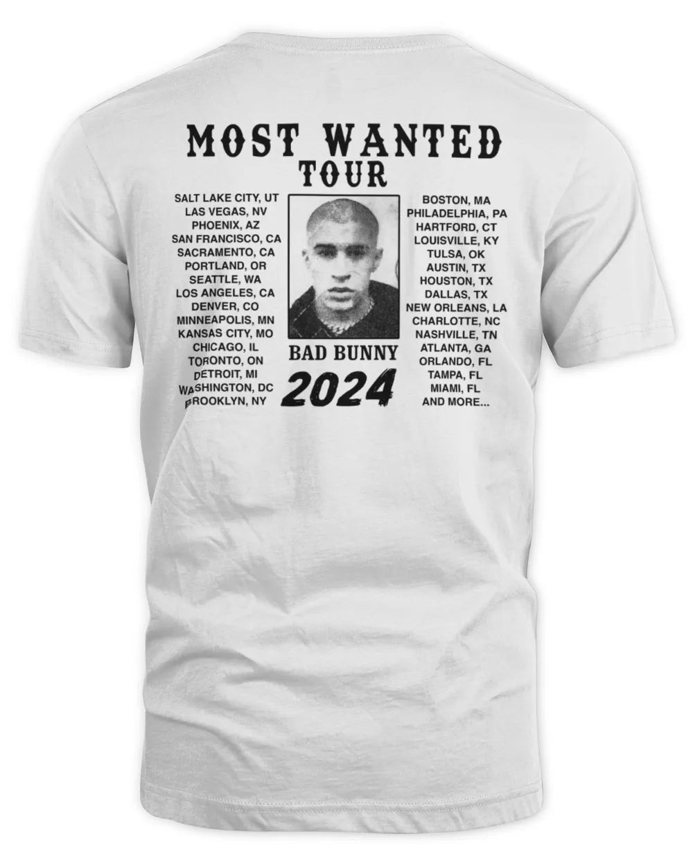 Bad Bunny Most Wanted Tour Signature Mugshot Tour Dates White Hoodie All Merch