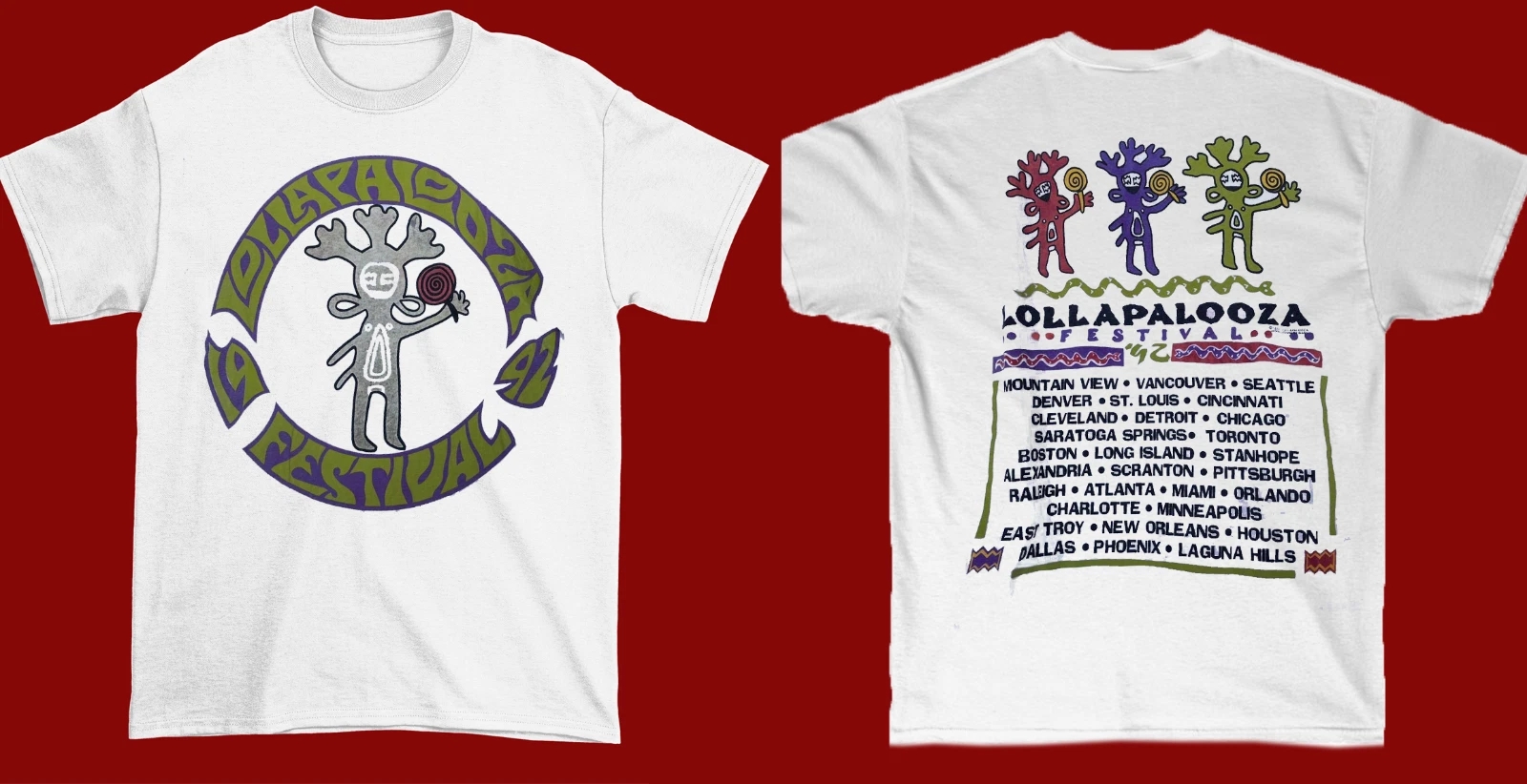 Vintage 1992 Lollapalooza Festival Shirt Gift Fans Full Size White Shirt