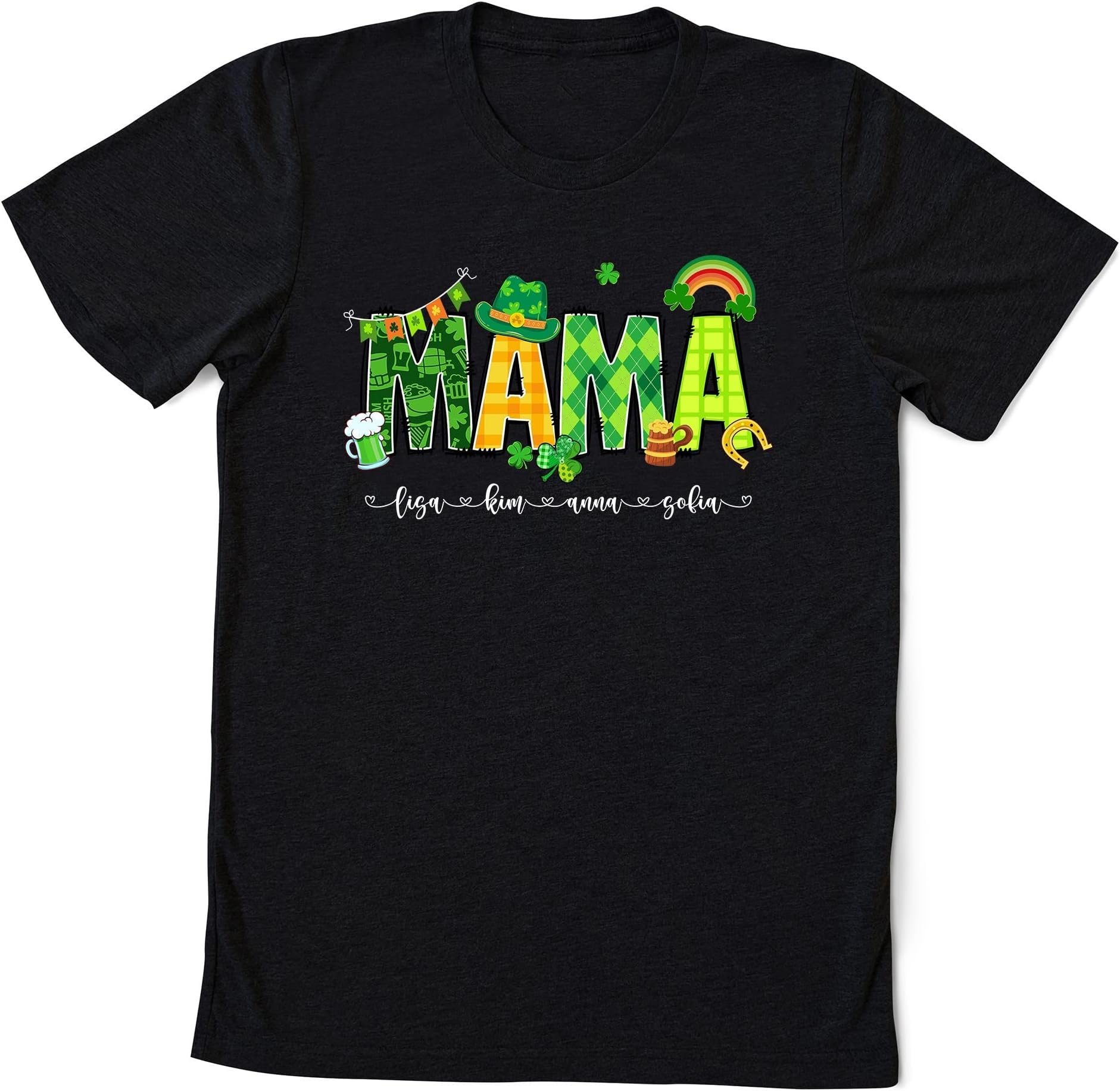 St Patricks Day Mama Shirt, Personalized Mom Shirt with Kids Names, Gift for Mom, Womens St Patricks Day Shirt, Custom Kid’s Names Mom Shirt Multicolored