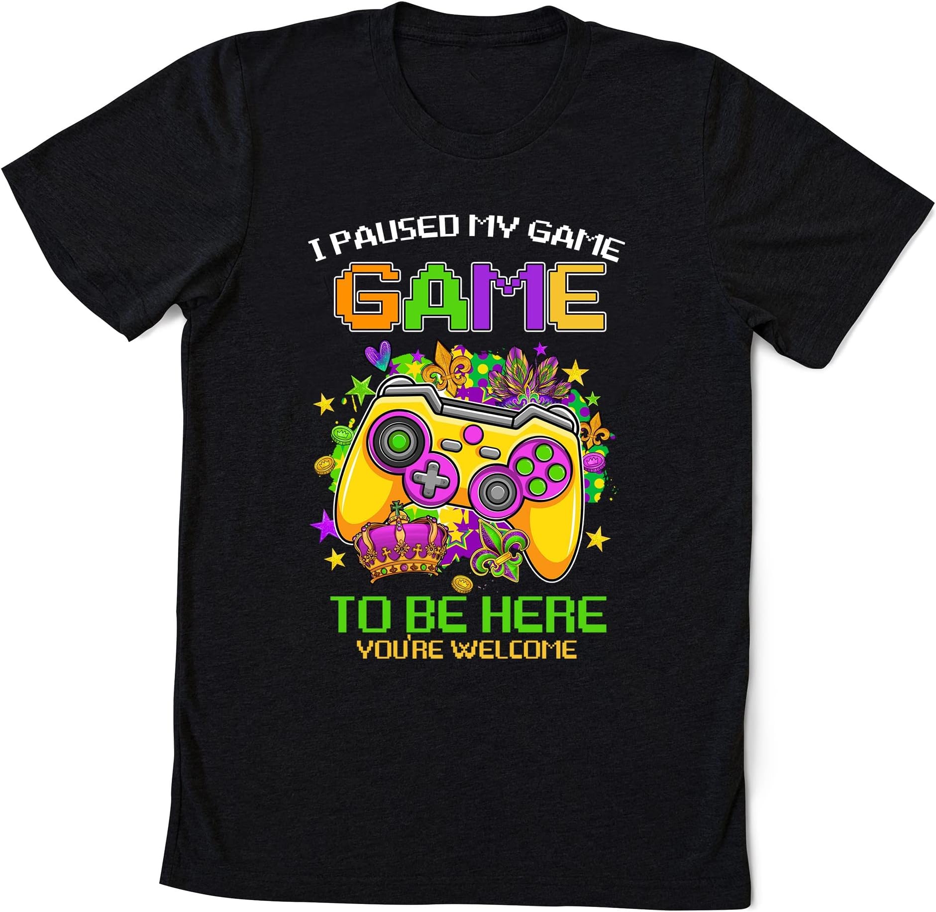 I Paused My Game to Be Here Shirt Men Boys Mardi Gras 2025 T-Shirt, Jester Hat Mardi Gras, Gamer Shirt, Mardi Gras Games Shirt, Video Game Shirt Multicolored