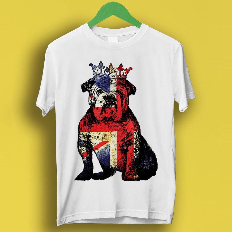 Buldog British Dog Union Jack Flag England Crown King Coronation Queen Jubilee Uk Retro Cult Movie Music Top Cool Gift Shirt Shirt P138