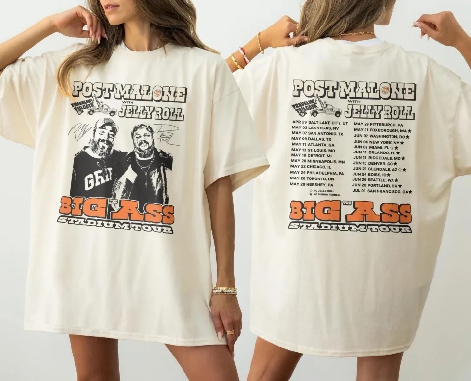Post Malone Tour Big Ass Stadium Tour Posty 2025 Jelly Roll T-Shirt