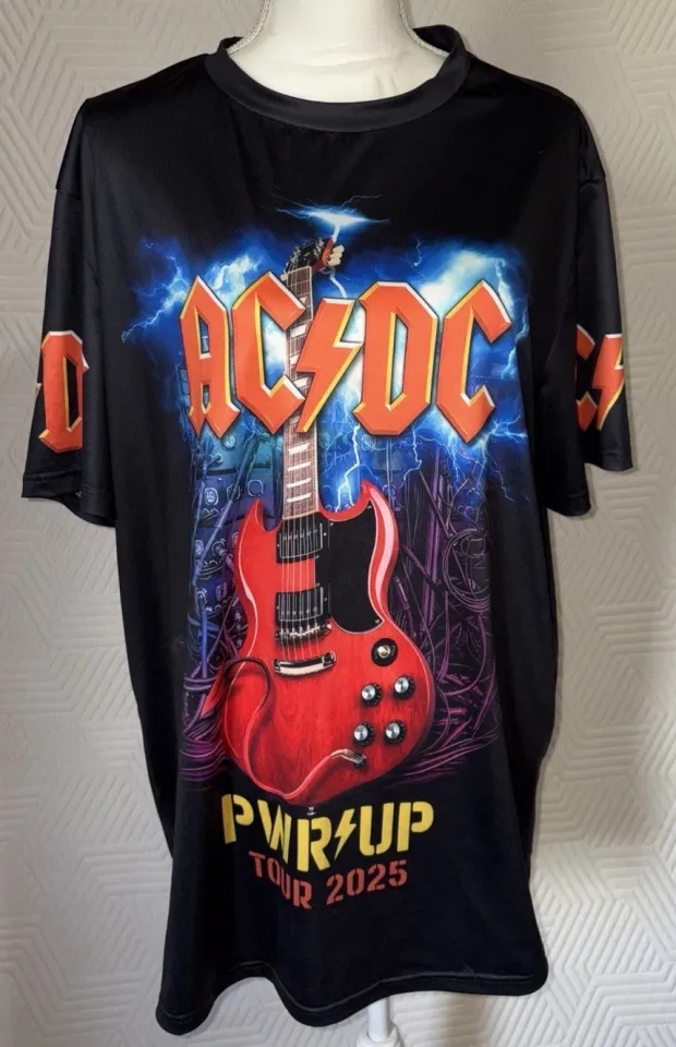 New No Tag Power Up Tour 2025 Ac-Dc Two Sided 3D Poly T-Shirt Rock Band Large