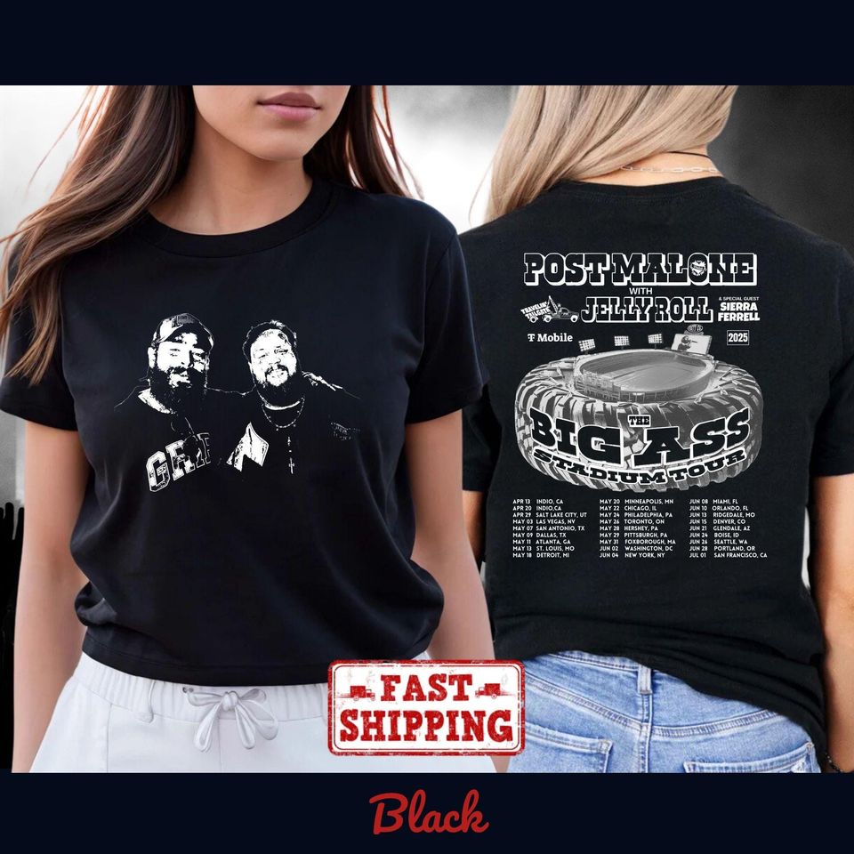 Post Malone Big Ass Stadium Tour T-Shirt, Posty And Jelly Roll Shirt, Concert Merch