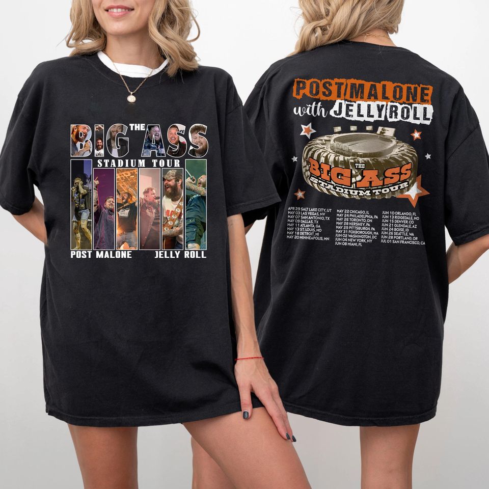 Post Malone Jelly Roll 2025 Tour Double Sided T-Shirt