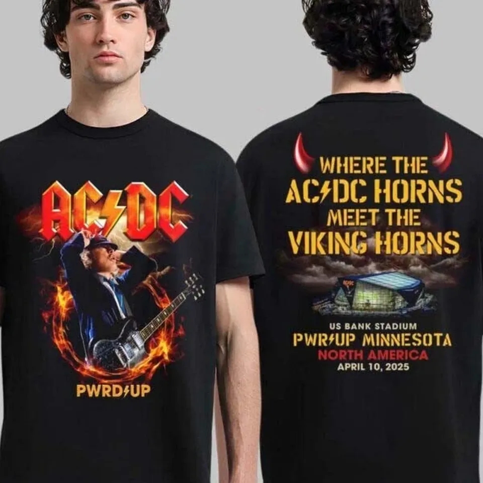 Ac-Dc Minnesota Pwr Up Tour 2025 Viking Horns T-Shirt Rock Gift For Men, Dad