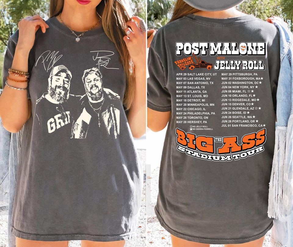 Post Malone Jelly Roll Double Sided Concert T-Shirt 2025