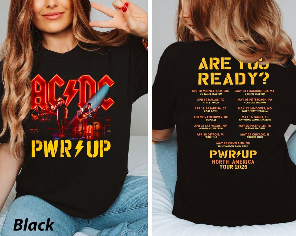 Ac-Dc Band 90S Vintage Shirt, Ac Dc Pwr Up Tour 2025 Shirt, Heavy Metal Music Lover Gift, Gift For Fan Ac-Dc 52 Years Tee