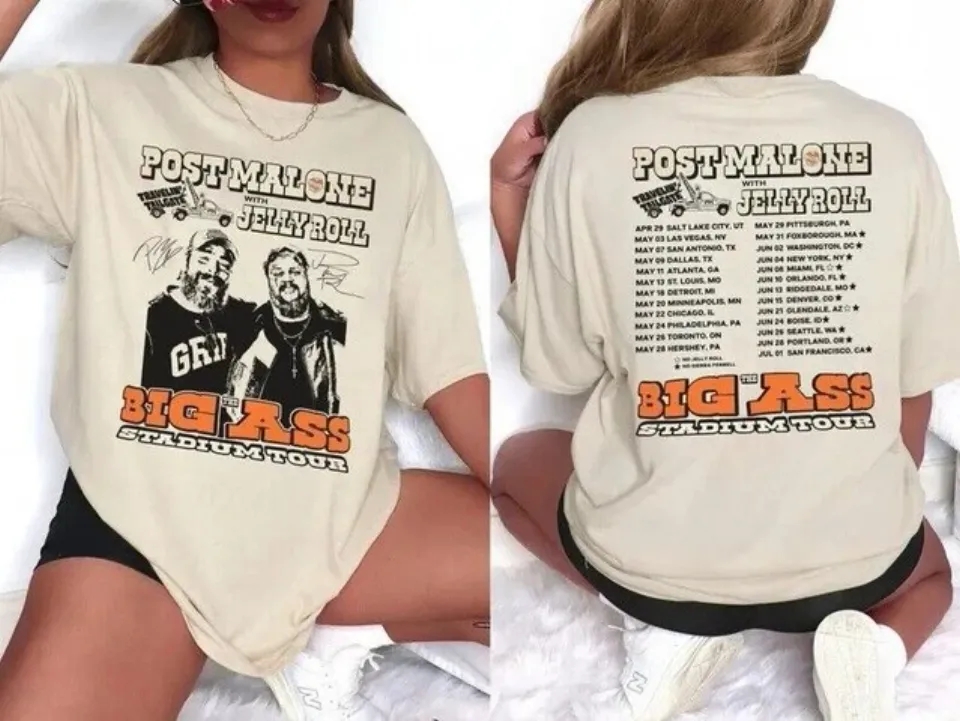 Post Malone 2025 Tour Double Sided T-Shirt, Jelly Roll Shirt, Country Music Merch