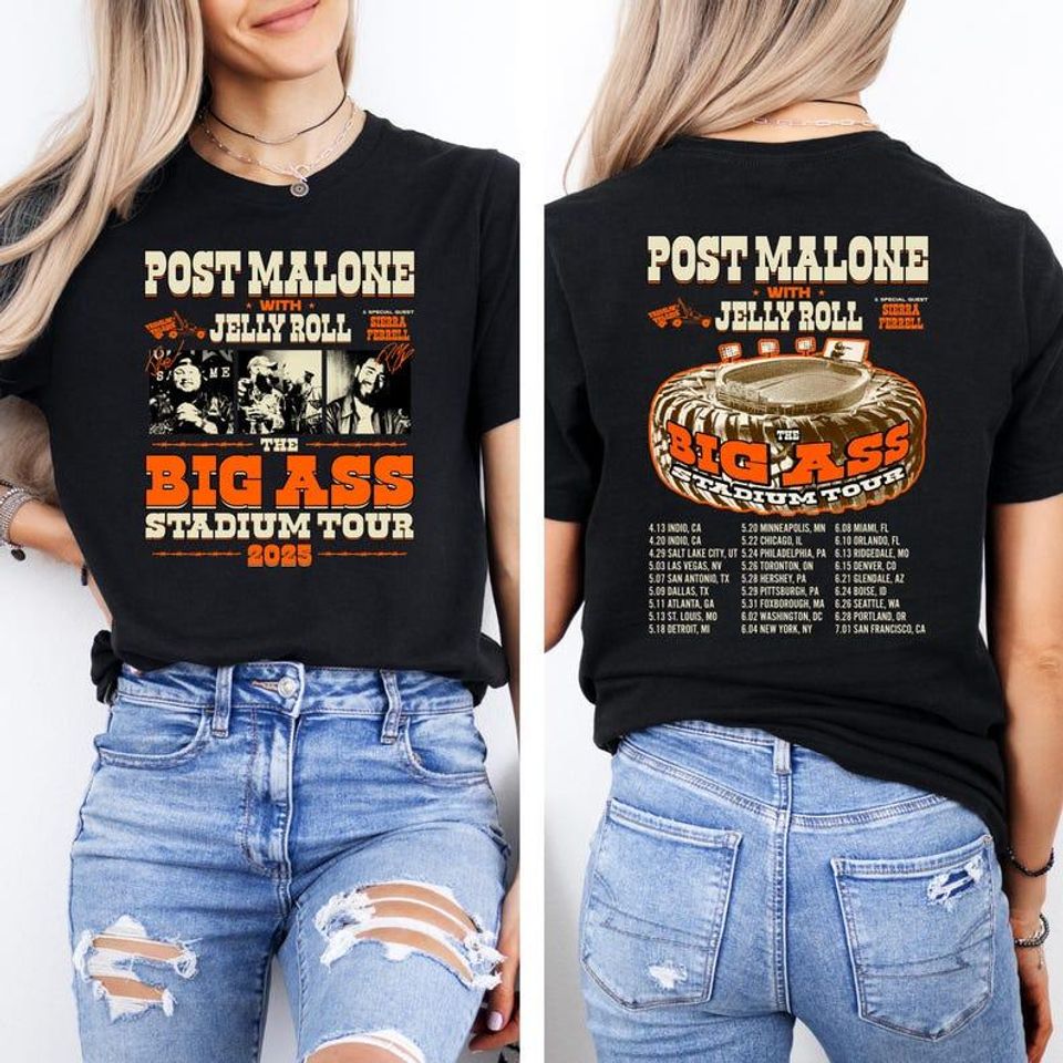 Post Malone Jelly Roll Double Sided T-Shirt, Western Graphic Tee, Country Music Concert Outfit