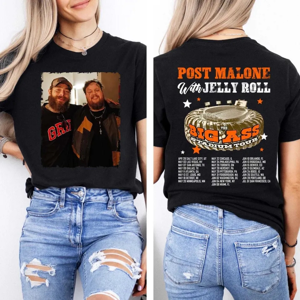 Post Malone Jelly Roll Double Sided T-Shirt – 2025 Concert Tour