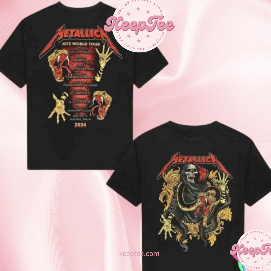 Metallica M72 European World Tour 2025 Dates List Merchandise Two Sides Shirt